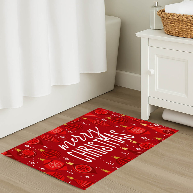 Tapis de bain Ornaments Merry Christmas Holiday, Simple - L 34 po x l 21 po, Rouge