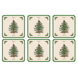 Pimpernel Christmas Tree Coasters 4"X 4" (Set of 6)
