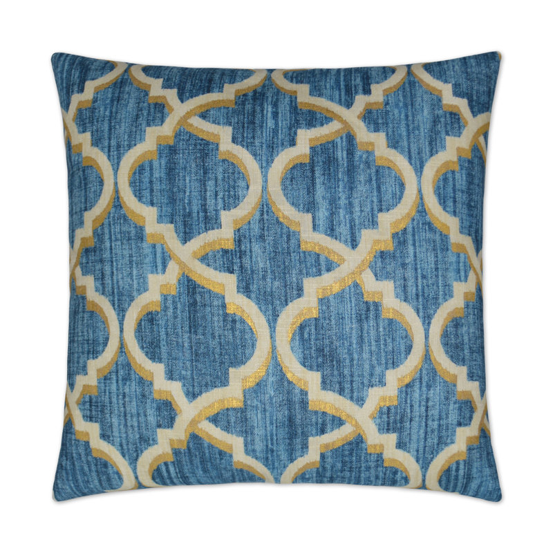 Lustrous Lattice Geometric Cotton Reversible Throw Pillow, Indigo, Square 20"
