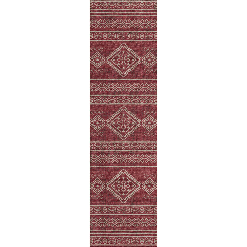 Tapis rouge / blanc tissé à la machine Anazia, Tapis de couloir 2 pi 3 po x 7 pi 6 po
