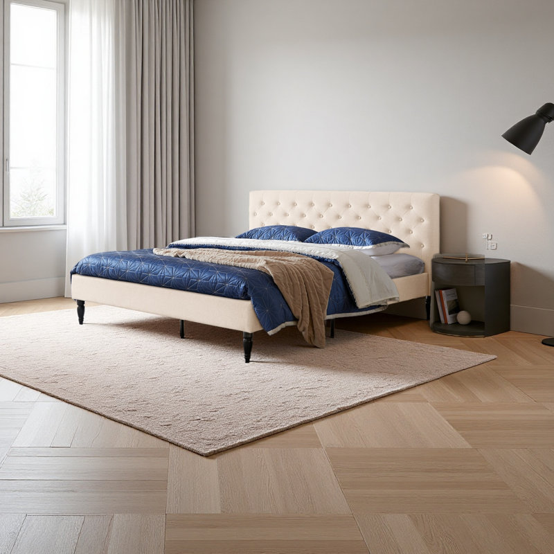 Lit tapissier, Beige, Très grand lit 