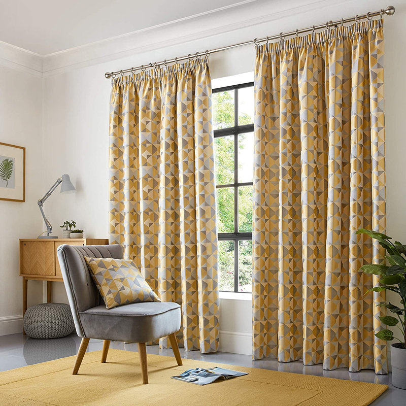 Stamper Room Darkening Curtain Pair, Ochre/Silver, 117 W x 183 D cm