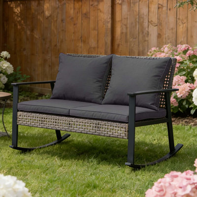 Outdoor rattan rocking loveseat chair by Winston Porter