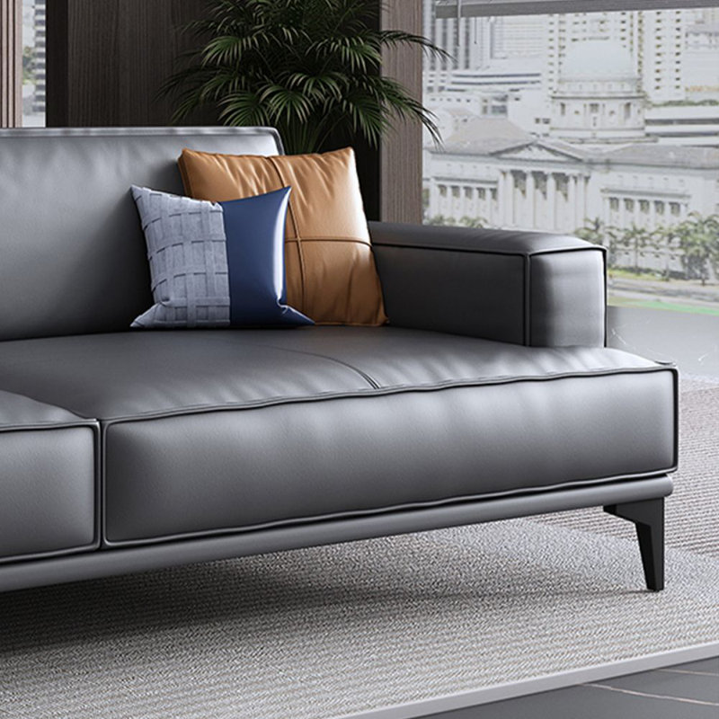 Coussin de canapé standard noir en cuir véritable noir, H 35,43 po x l 64,96 po x P 37,4 po