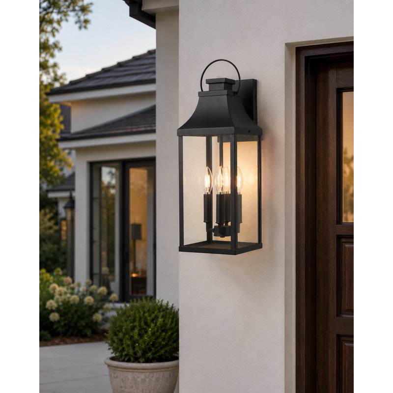 Applique murale d'extérieur 4 lumières avec lanterne noir mat et verre transparent, H 22,6 po x l 7,9 po x P 7,9 po