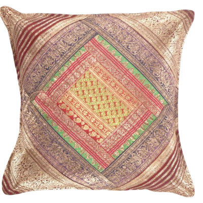 Taie d'oreiller carrée en soie rétro 16 "Sari