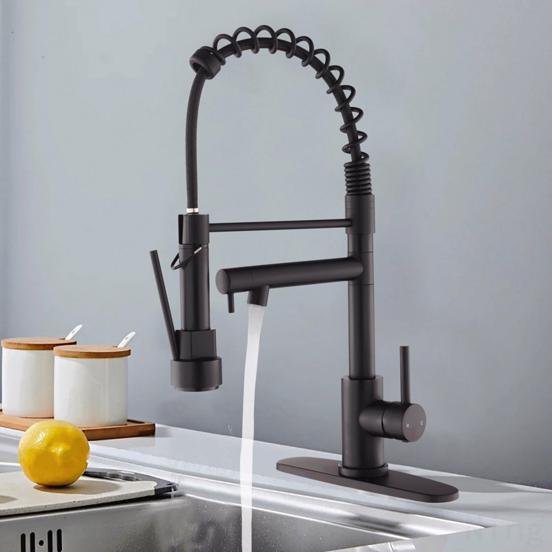 Robinet de cuisine tactile en acier inoxydable à poignée simple avec douchette rétractable, col à 2 fonctions, installation à un trou