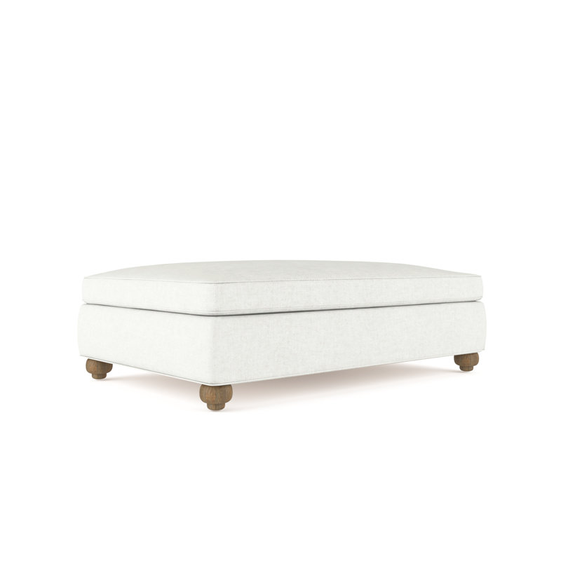 Leroy Ottoman, Plush Velvet Blanc, Weathered