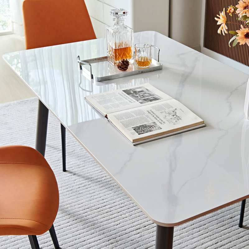 Grande table de salle à manger rectangulaire en métal robuste à base de pierre moderne 1,6 m