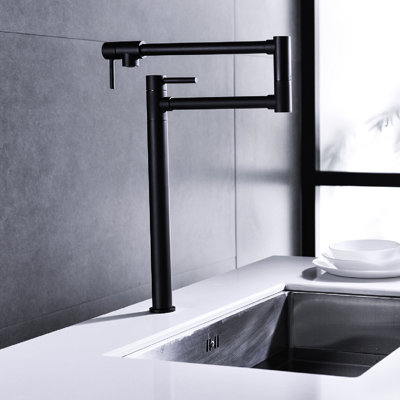 Pot Filler Faucet Extension , Matte Black - Brass, Double Handles For Accurate Water Delivery, Corrosion & Fingerprint- Finish With Arm Easy Filling Process, To Regulate Flow Quantity,