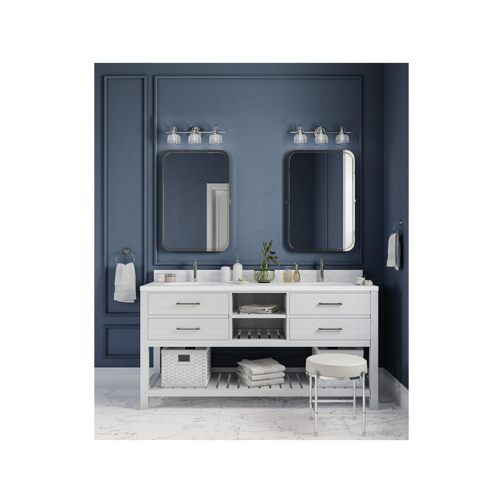 Rosser 3-Light Dimmable Vanity Light, Polished Chrome, 8.75"H x 26.25"W x 7.25"D, 3 Lights