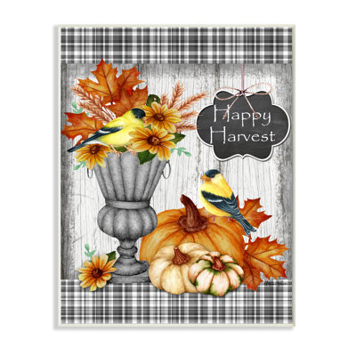 " Happy Harvest Charming Autumn Birds And Gourds " by Sheri Hart