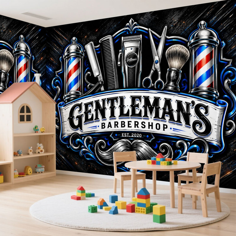 Papier peint adhésif auto-adhésif moderne pour la chambre à coucher avec outils graphiques Barber Shop