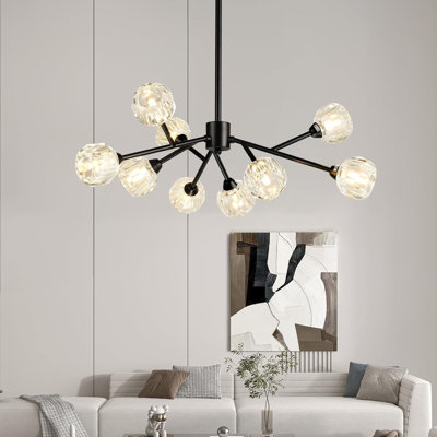 Sputnik Chandeliers for Dining Room Light Fixture Over Table, Modern Crystal Chandeliers, 9 Lights Chrome Lighting Fixtures for Living Room Bedroom Kitchen Island Bar