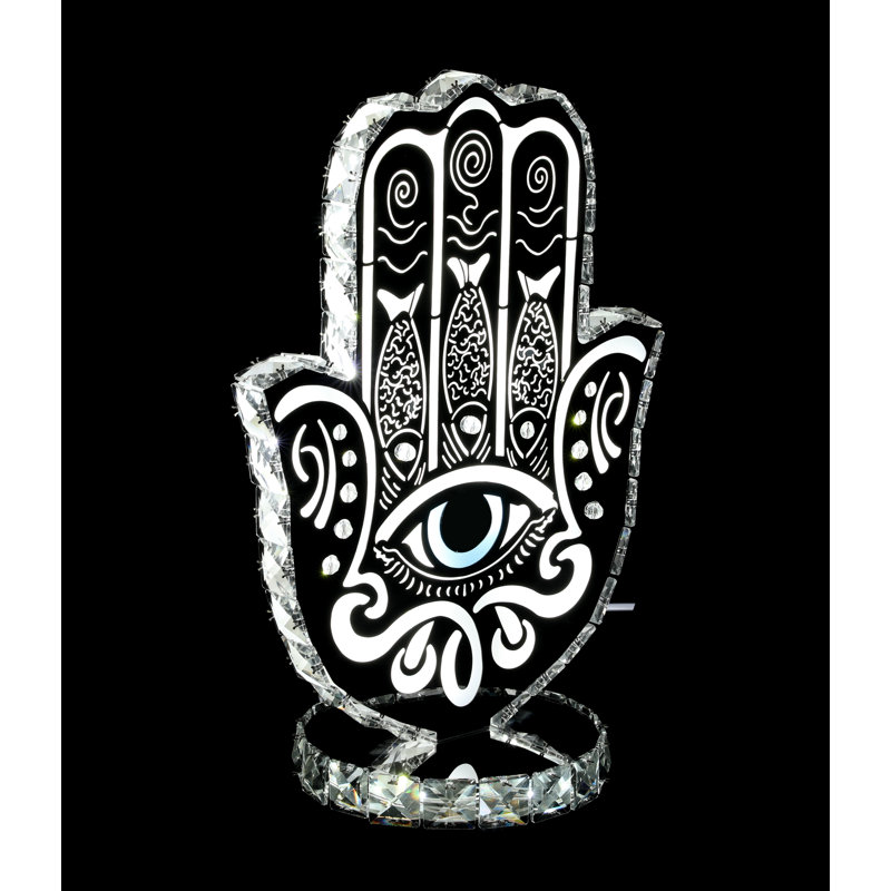 House of Hampton® Inc Crystal 11.8" Hamsa Hand Sign With Two Colors Led Table Decor