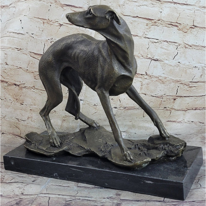 McCook Greyhound Whippet Slender Dog Bronze Metal Sculpture Statue Figure On Marble Base