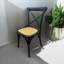 Modern 46cm Upholstered Cross Back Dining Chair - Black Rattan Seat Bistro Side Chair for Dining Room, Kitchen and Café
