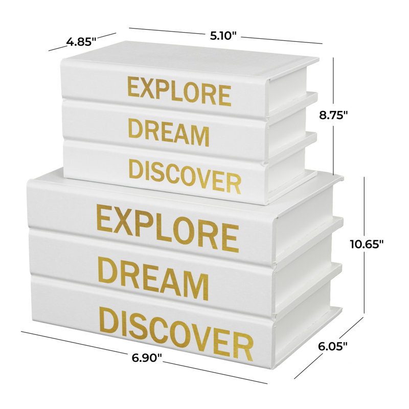 Annajoy Canvas Decorative Box with Gold Explore, Dream, Discover Text Set, White
