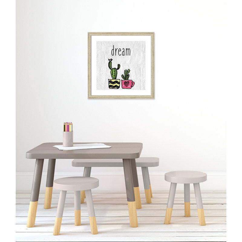 «Cacti A», art encadré, H 22,5 po x l 22,5 po x P 0,6 po, Beige Flat Framed