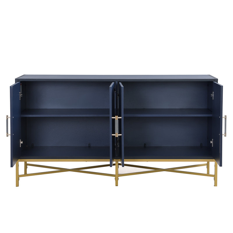 Distinctive Features of Four-Door Cabinet with Metal and Cross-Leg, Navy Blue