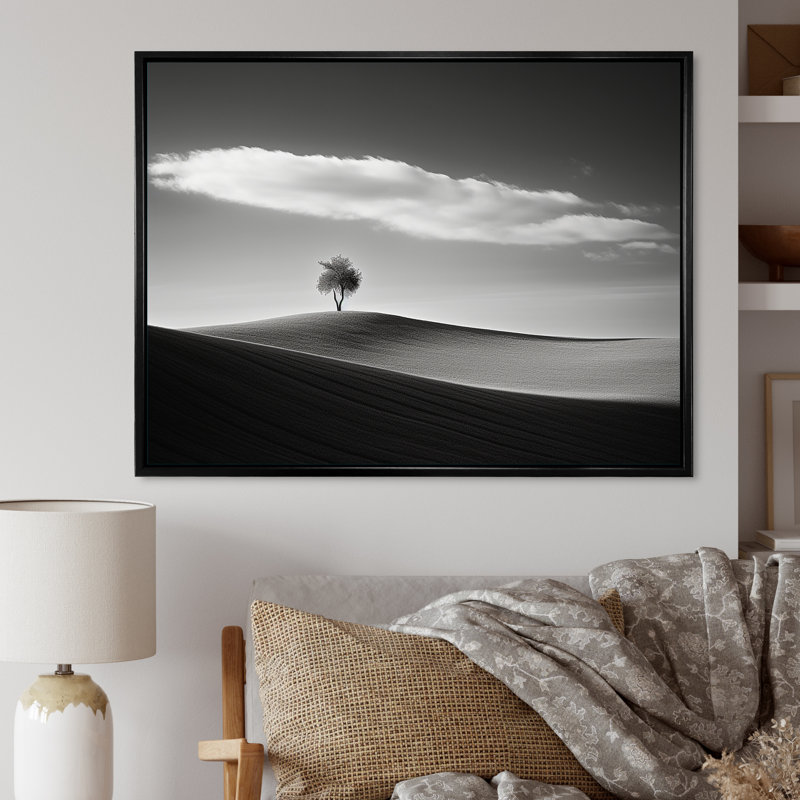 «Solitude Tree Black and White Meadow», photographie sur toile, Silver Picture Framed, 30" H x 40" W