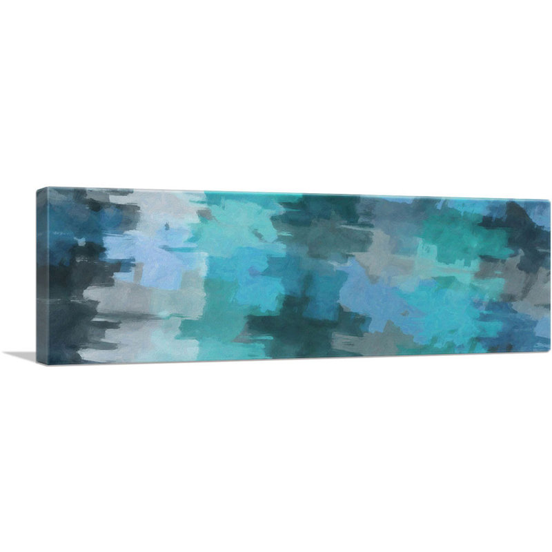 Bleu sarcelle gris bleu moderne - reproduction d'art sur toile panoramique, H 16 po x l 48 po x 1,5 po