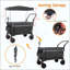 Chariot pliable multifonctionnel avec chariot pivotant et poussoir avec poignée rotative et auvent, roues tout-terrain et freins, capacité de charge de 480 lb, grande capacité de 300 L pour le transport, l'épicerie, l'utilisation à l'extérieur