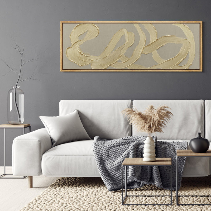 «Neutral Cream Abstract Loop Form on Natural Beige», impression murale sur toile encadrée, H 20 po x l 60 po x P 1,5 po
