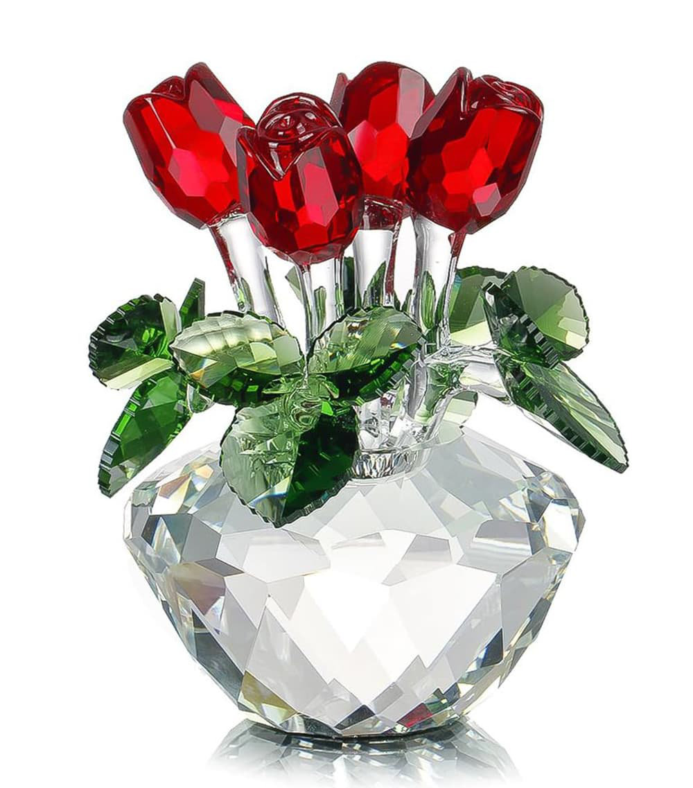 Rosdorf Park Crystal Glass Red Rose Figurine - Spring Bouquet Gift ...