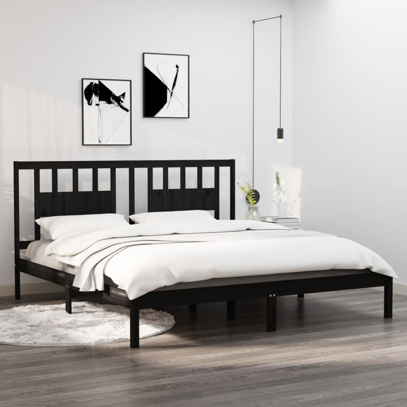 Danyaal Solid Wood Bed, 200 x 200 cm, black