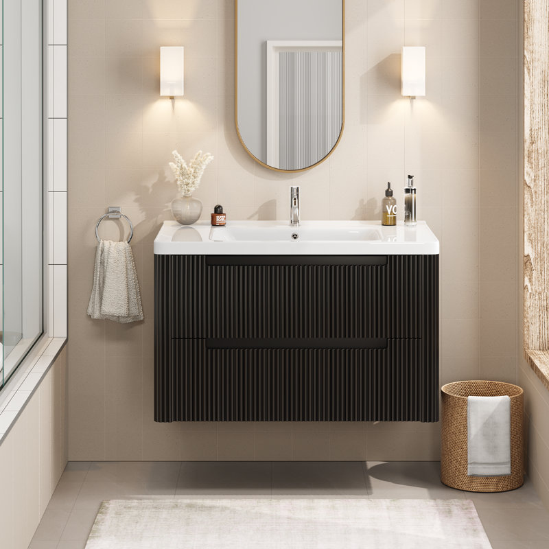 Linear Series Bathroom Vanity With 2-Drawer, Black, 24"