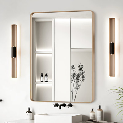 24X32 Inch Gold Aluminium Framed Bathroom Vanity Wall Mirror - Clear & Hd Reflection, Rust Frame, Proof Protection, Z Bar Bracket Installation Frame S