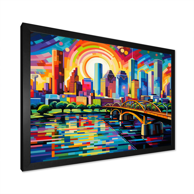 Art urbain sur toile City Houston Popart, H 24 po x l 32 po x P 1 po, Cadre photo noir