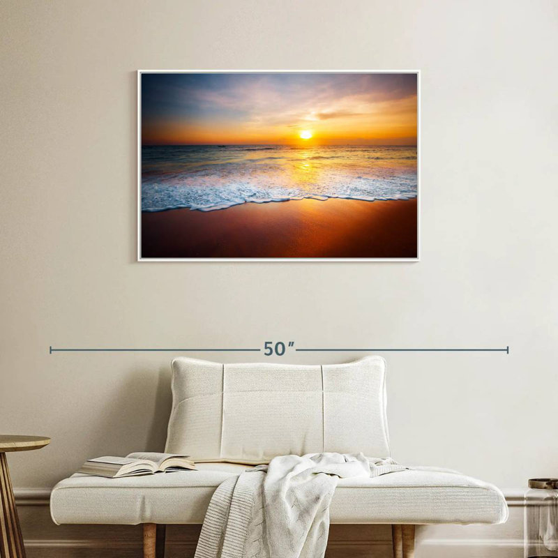 Coucher de soleil sur les vagues mousseuses, Cadre flottant blanc, 37 po x 25 po