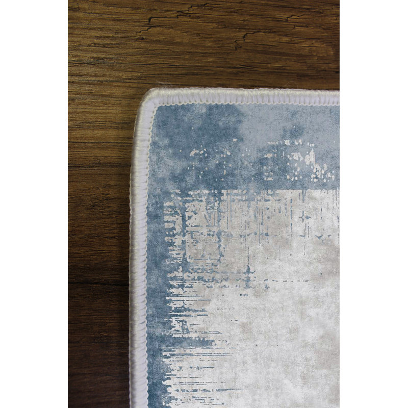 100% Polyester Area Rug, 4.6 x 7.2 Feet | Antibacterial, Eco-Friendly, Non-Slip PVC Dot Underside | Digital Printing, 650 g/m², Machine Washable | Soft Blue Carpet for Living Room, Bedroom, and Office Decor