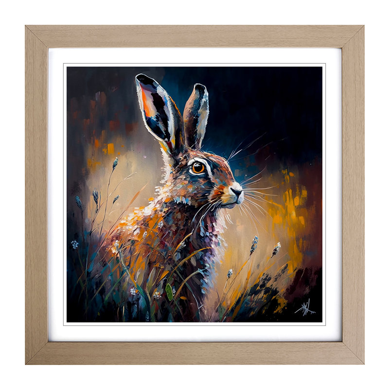 Hare Palette Knife Painting - Framed Print, Oak