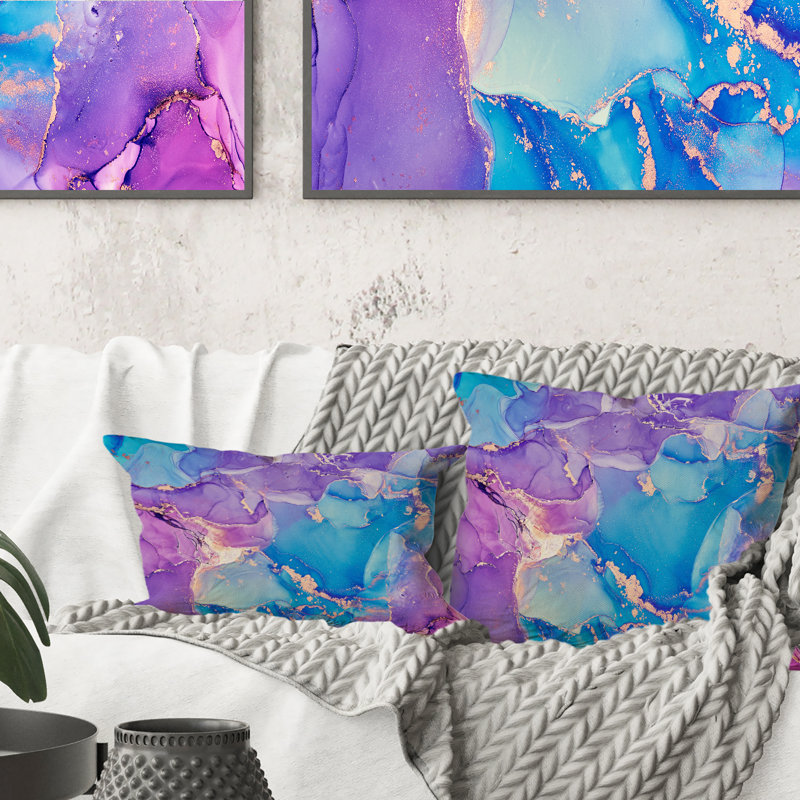 Mauve et bleu liquide Art III - Coussin décoratif imprimé moderne 1