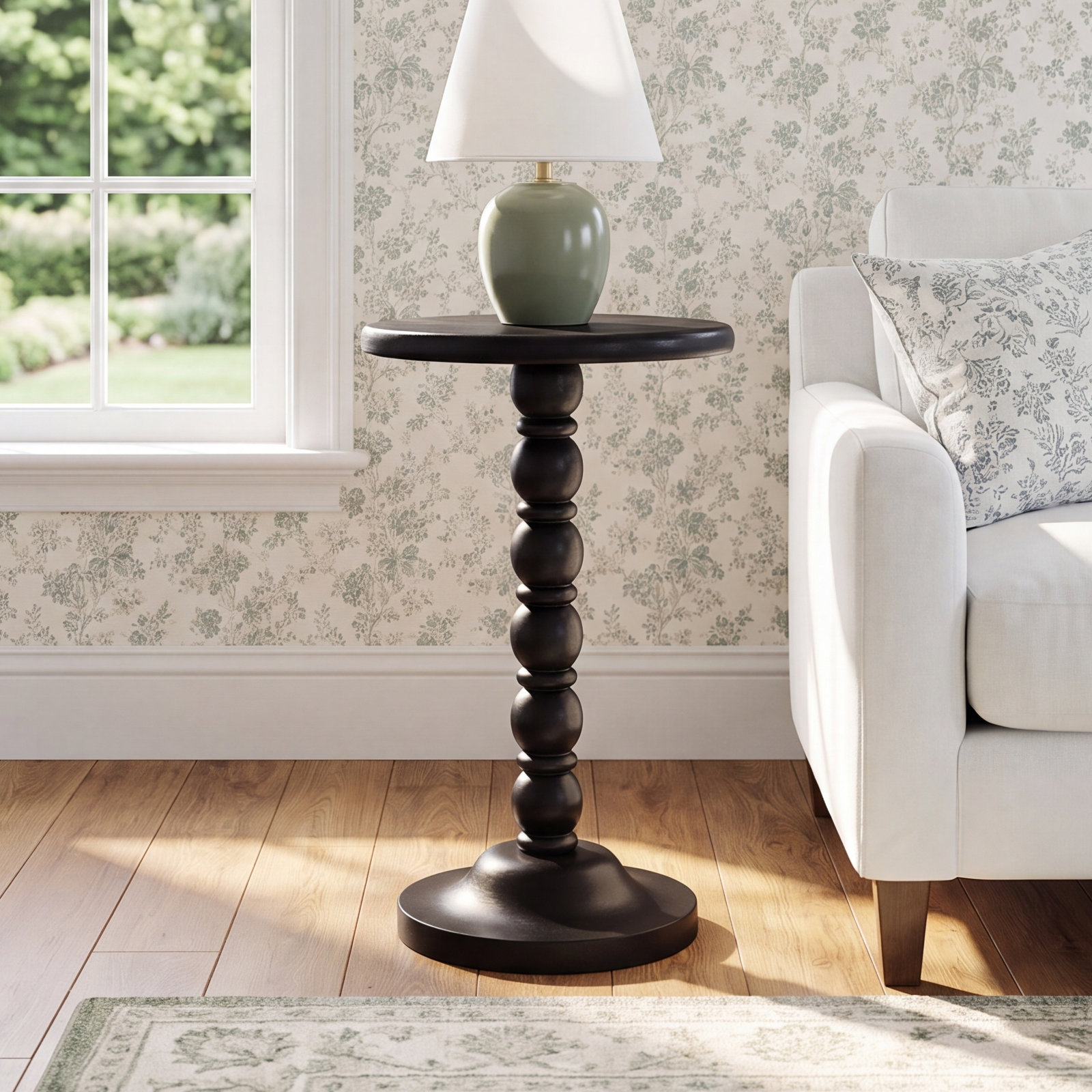Isabel Acacia End Table, Black, 24'' H X 24'' W X 14'' D
