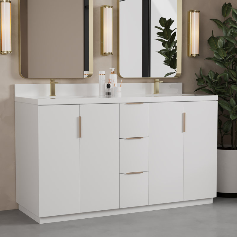 Varnam Double Vanity, White, 60"