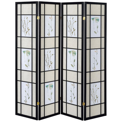 Paravent de 0,77 pouce d'épaisseur avec joli motif floral - cadre en bois noir