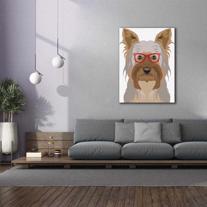 Yorkshire Terrier portant des lunettes de hipster 2 po par Furbaby Affiliates, art mural sur toile