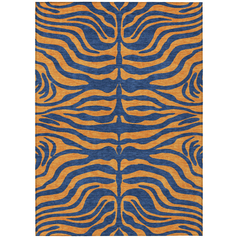 Tapis d'intérieur lavable à motif animal bleu marine 5 pi x 8 pi