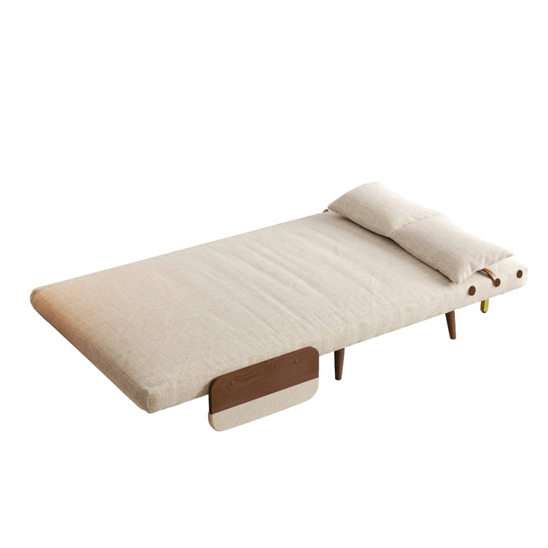 Canapé-lit inclinable 35,5 po 3-en-1 en lin de coton beige, fauteuil d'appoint avec pieds en bois massif et dossier réglable à 5 vitesses