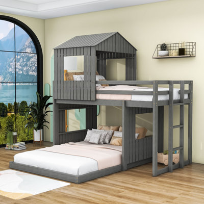 Twin Over Full Wood House Bunk Bed With Window And Ladder by Harper Orchard