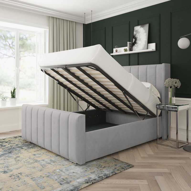 Aspen Plush Velvet Upholstered Ottoman Bed Frame, Grey, Kingsize (5')