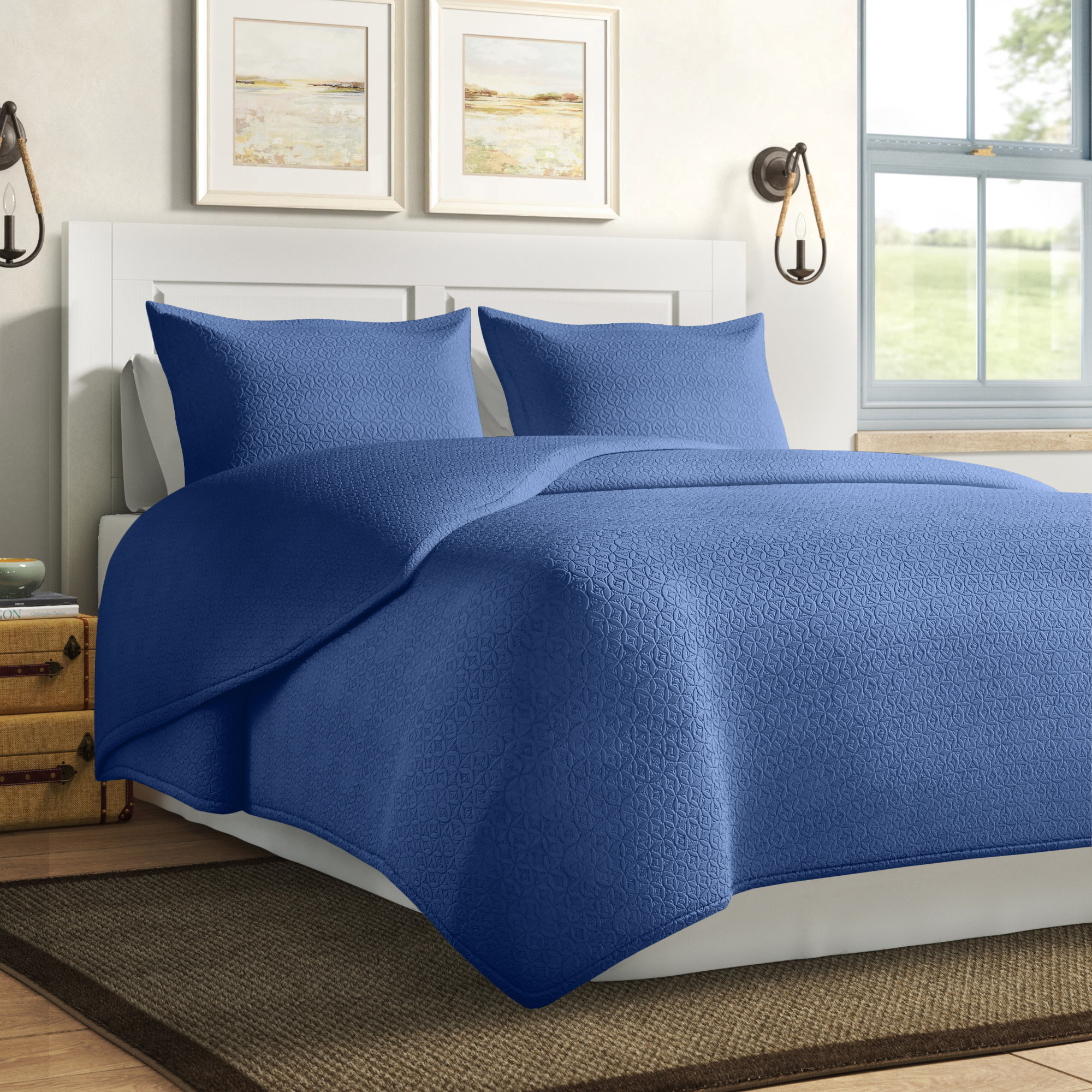 Bladwell Reversible Quilt Set, Indigo, King Quilt + 2 Shams