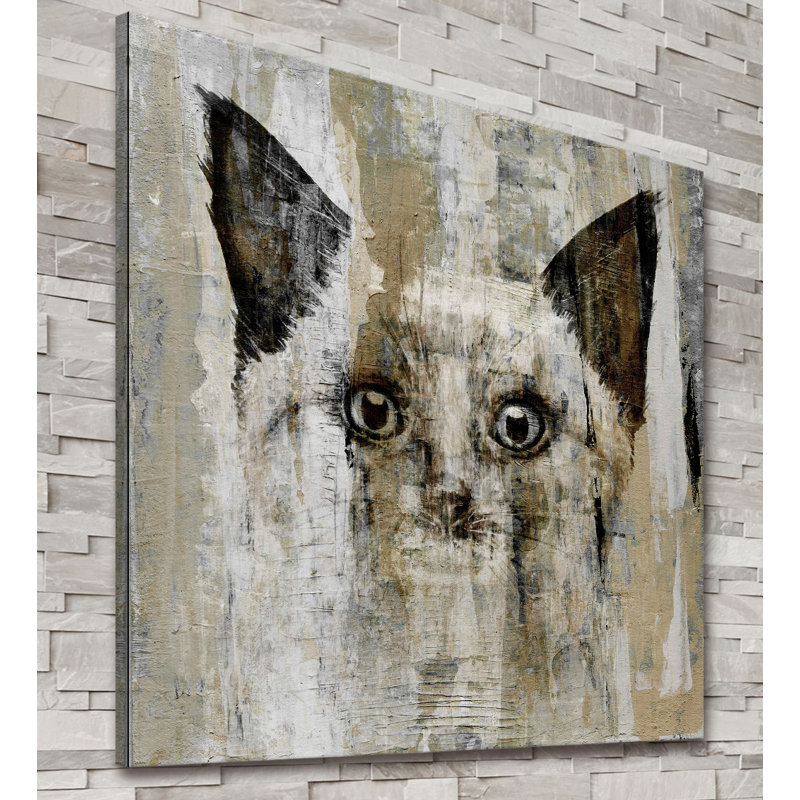 Brown-Eyed Cat 18" x 18" Beige and Black Canvas Print