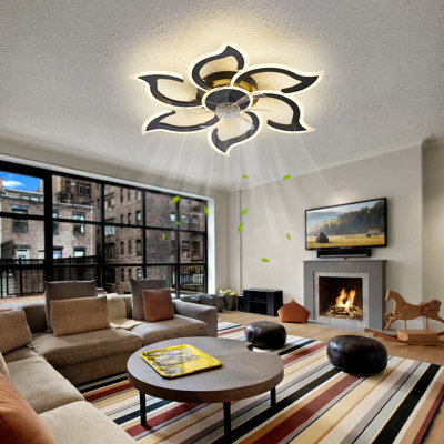 Flower Ceiling Fans With Lights And Remote, 33.5 Inch Modern Low Profile Flush Mount Ceiling Fan, Dimmable Led Ceiling Light Fixture,