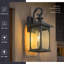 Grande lanterne murale d'extérieur de style campagne moderne avec verre ensemencé, finition noir mat-857262650