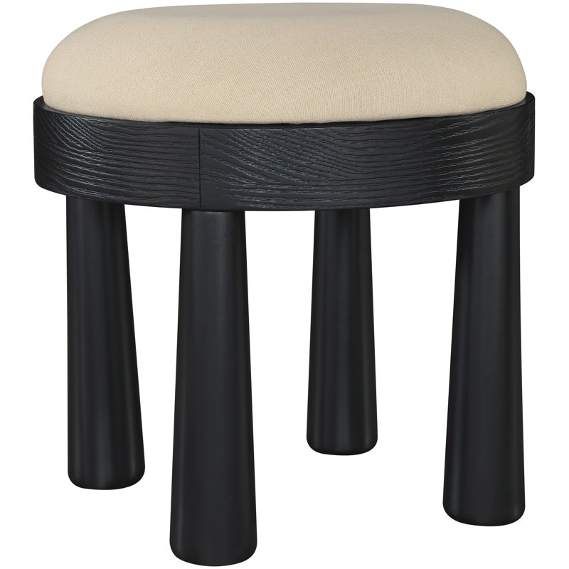 Repose-pieds rembourré Larea, Tissu beige texturé en lin, Teinte noire